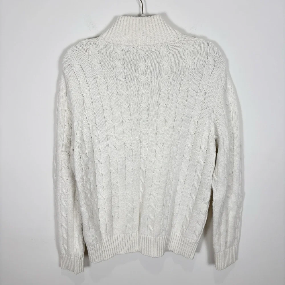 Banana Republic Sweater Men L Ivory Cable Knit Button Mock Neck